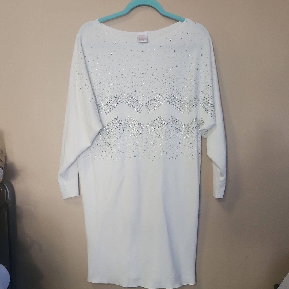 Luna Women's Size M White Knit Dress Woth Sequin Midi Length